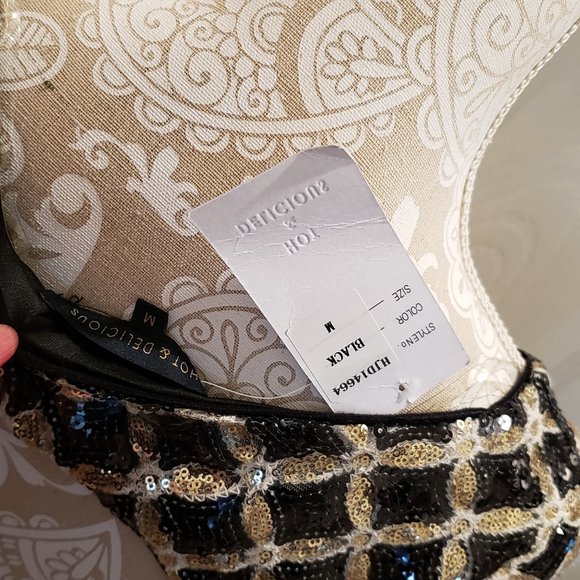 Sexy Gold & Black Sequin Mini Dress with Open Back - Picture 9 of 10